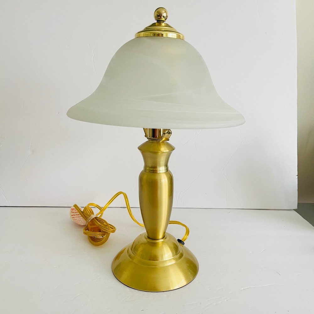 Vintage Style Brass Table Lamp Frosted Glass Bell Shade Model EP0026BZ Gold Tone